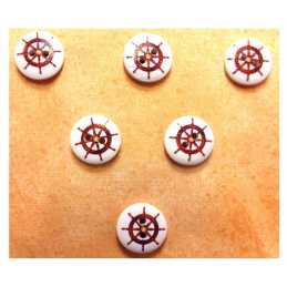 LOT 6 BOUTONS BOIS : rond thème mer motif barre 15mm (30) 