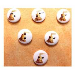 LOT 6 BOUTONS BOIS : rond thème mer motif cloche 15mm (25) 
