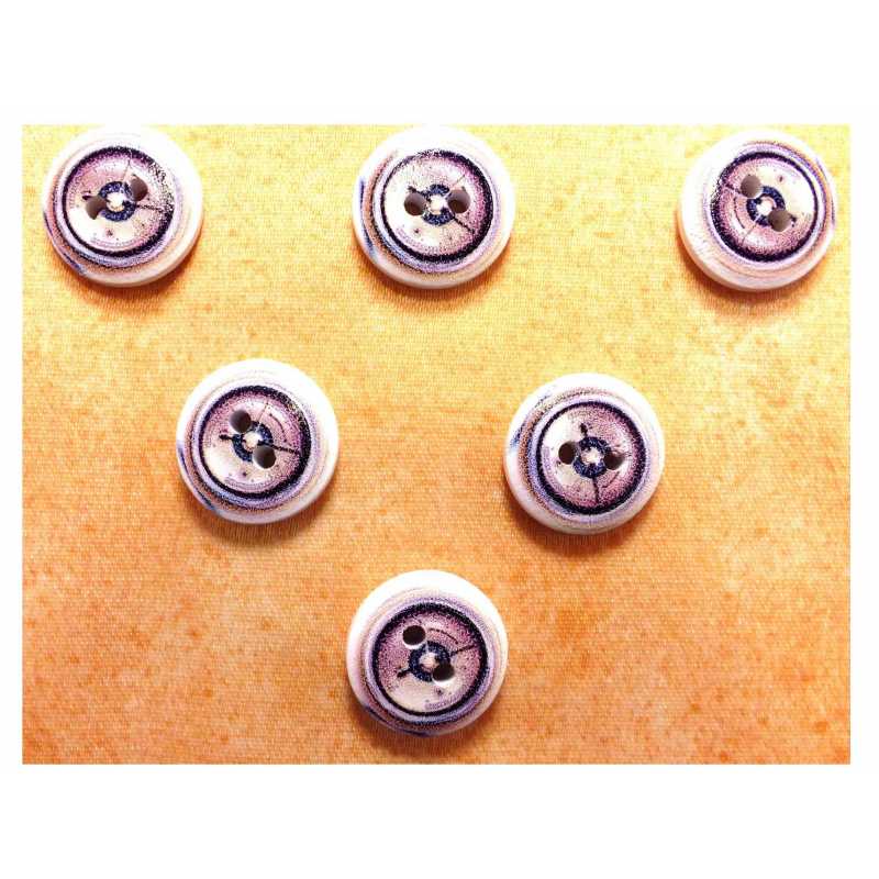 LOT 6 BOUTONS BOIS : rond thème mer motif hublot 15mm (19) 