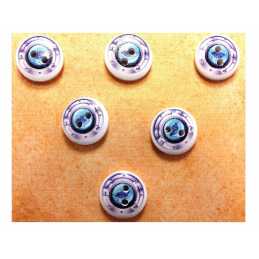 LOT 6 BOUTONS BOIS : rond thème mer motif hublot 15mm (23) 