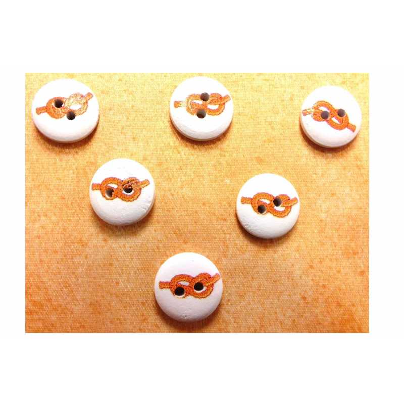 LOT 6 BOUTONS BOIS : rond thème mer motif noeud 15mm (21) 