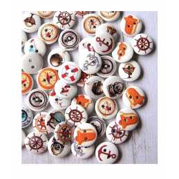 LOT 20 BOUTONS BOIS : rond thème mer 15mm (01) 