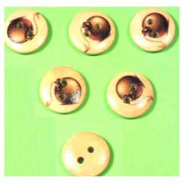 LOT 6 BOUTONS BOIS : rond thème mer 15mm (48) 