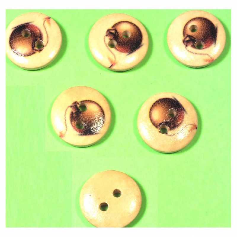 LOT 6 BOUTONS BOIS : rond thème mer 15mm (48) 