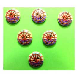 LOT 6 BOUTONS BOIS : rond thème mer motif barre 15mm (39) 