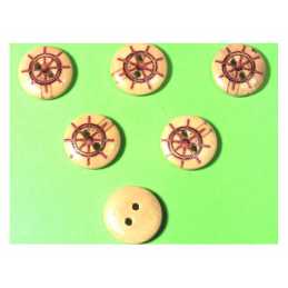 LOT 6 BOUTONS BOIS : rond thème mer motif barre 15mm (51) 
