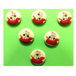 LOT 6 BOUTONS BOIS : rond thème mer motif bateau 15mm (32) 