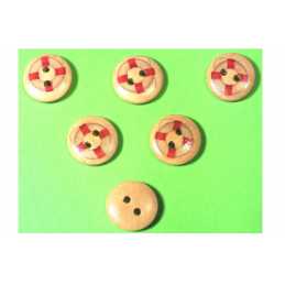LOT 6 BOUTONS BOIS : rond thème mer motif bouée 15mm (50) 