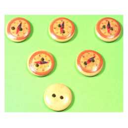 LOT 6 BOUTONS BOIS : rond thème mer motif boussole 15mm (47) 