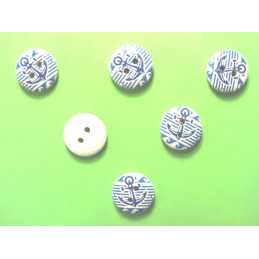 LOT 6 BOUTONS BOIS : rond thème mer 15mm (43) 