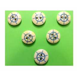 LOT 6 BOUTONS BOIS : rond thème mer motif barre 15mm (01) 