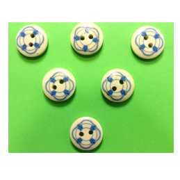 LOT 6 BOUTONS BOIS : rond thème mer motif bouée 15mm (03) 