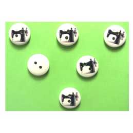 LOT 6 BOUTONS BOIS : rond thème mercerie machine à coudre 15mm (13) 