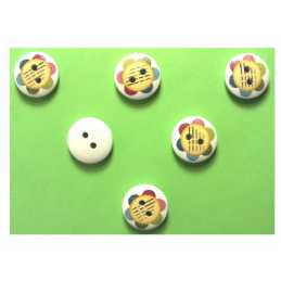 LOT 6 BOUTONS BOIS : rond thème motif  mercerie boite aiguille 15mm (15) 