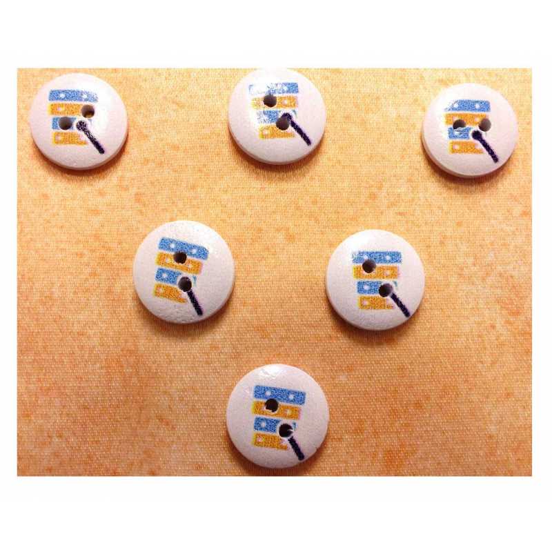 LOT 6 BOUTONS BOIS : rond thème musique 15mm (01) 