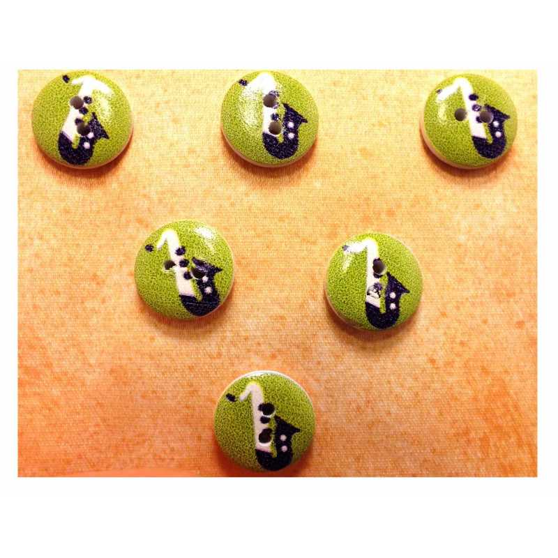 LOT 6 BOUTONS BOIS : rond thème musique 15mm (04) 