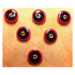 LOT 6 BOUTONS BOIS : rond thème musique motif disque vinyle 15mm (06) 