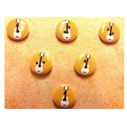 LOT 6 BOUTONS BOIS : rond thème musique motif guitare 15mm (07) 