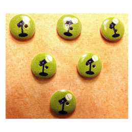 LOT 6 BOUTONS BOIS : rond thème musique motif micro 15mm (05) 