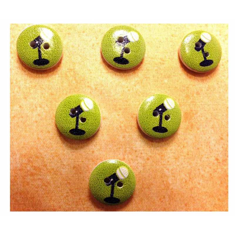 LOT 6 BOUTONS BOIS : rond thème musique motif micro 15mm (05) 