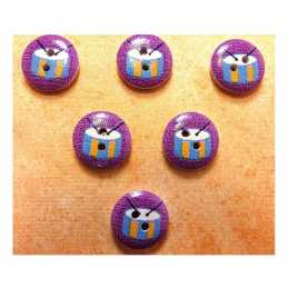 LOT 6 BOUTONS BOIS : rond thème musique motif tambour 15mm (02) 