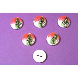 LOT 6 BOUTONS BOIS : rond thème Noêl sapin 15mm (10) 