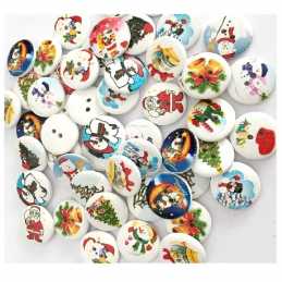 LOT 20 BOUTONS BOIS : rond thème Noël 15mm  