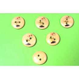 LOT 6 BOUTONS BOIS : rond thème jardin motif  pancarte de semis 15mm (09) 