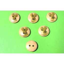 LOT 6 BOUTONS BOIS : rond thème jardin motif  gant de jardin 15mm (08) 