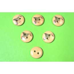 LOT 6 BOUTONS BOIS : rond thème jardin motif  brouette 15mm (05) 