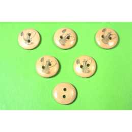 LOT 6 BOUTONS BOIS : rond thème jardin motif arrosoir 15mm (06) 