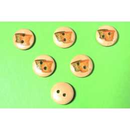 LOT 6 BOUTONS BOIS : rond thème jardin motif pot 15mm (01) 