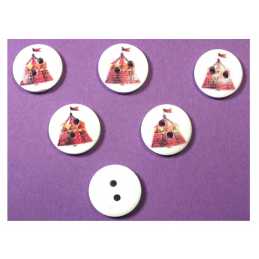 LOT 6 BOUTONS BOIS : rond thème fête forraine 15mm (01) 