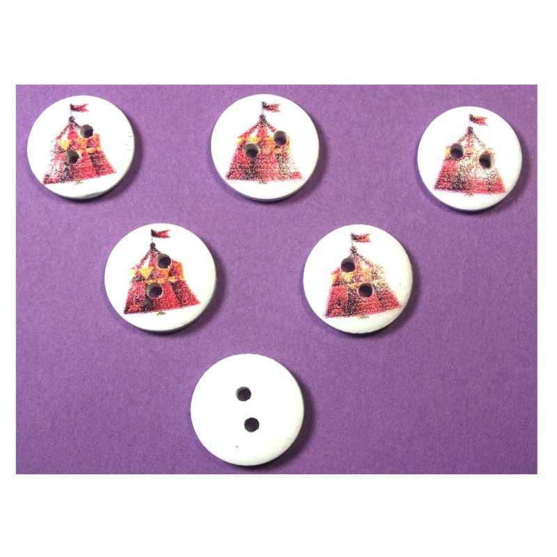 LOT 6 BOUTONS BOIS : rond thème fête forraine 15mm (01) 