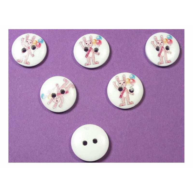 LOT 6 BOUTONS BOIS : rond thème fête forraine 15mm (02) 