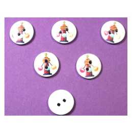 LOT 6 BOUTONS BOIS : rond thème fête forraine 15mm (03) 