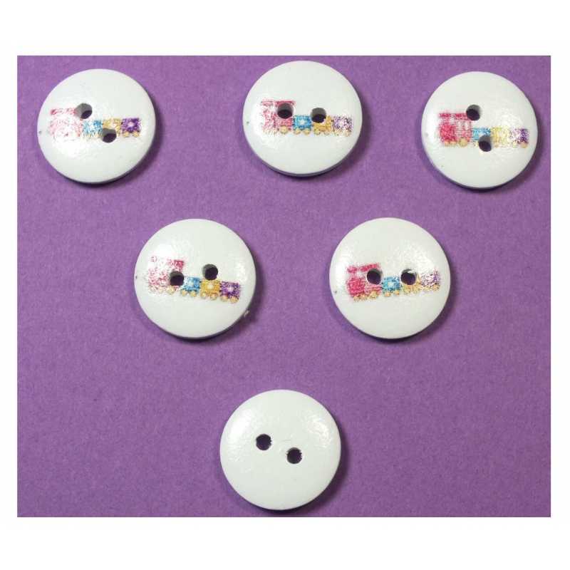 LOT 6 BOUTONS BOIS : rond thème fête forraine 15mm (04) 
