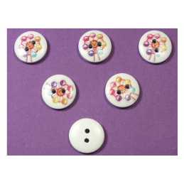 LOT 6 BOUTONS BOIS : rond thème fête forraine 15mm (05) 