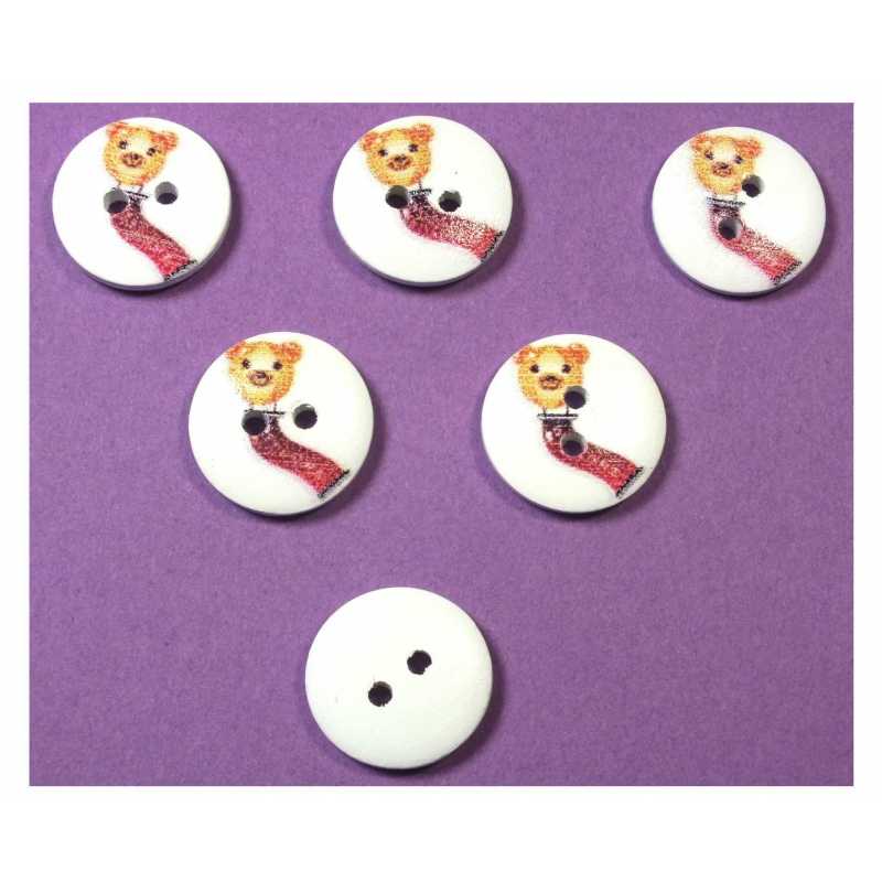 LOT 6 BOUTONS BOIS : rond thème fête forraine 15mm (06) 