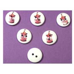 LOT 6 BOUTONS BOIS : rond thème fête forraine 15mm (07) 