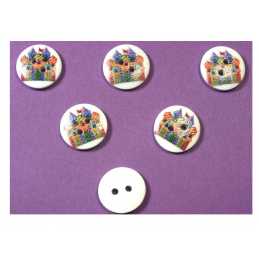 LOT 6 BOUTONS BOIS : rond thème fête forraine 15mm (09) 