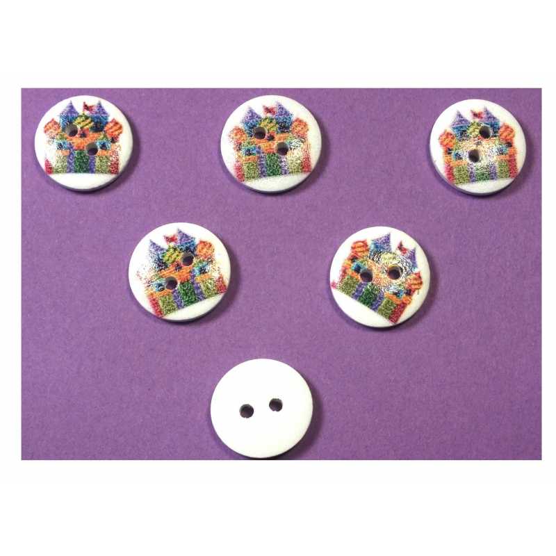 LOT 6 BOUTONS BOIS : rond thème fête forraine 15mm (09) 