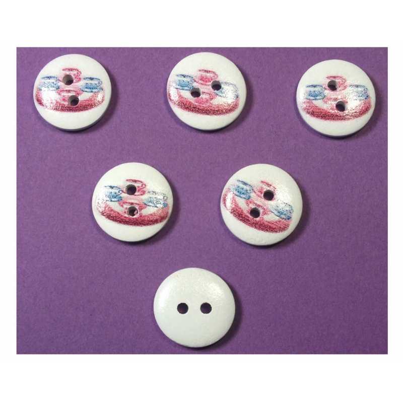 aaLOT 6 BOUTONS BOIS : rond thème fête forraine 15mm (10) 
