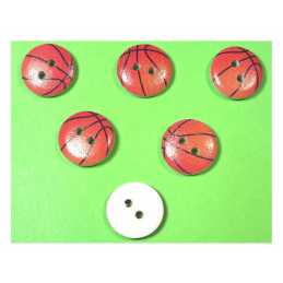LOT 6 BOUTONS BOIS : rond motif ballon 15mm (01) 