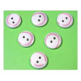 LOT 6 BOUTONS BOIS : rond motif ballon 15mm (02) 
