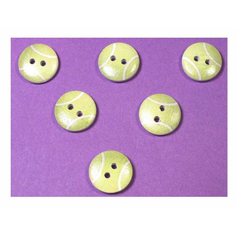 LOT 6 BOUTONS BOIS : rond motif ballon 15mm (03) 