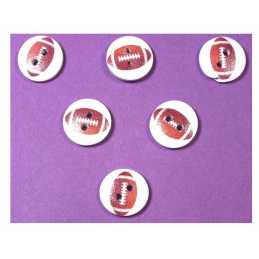 LOT 6 BOUTONS BOIS : rond motif ballon 15mm (04) 