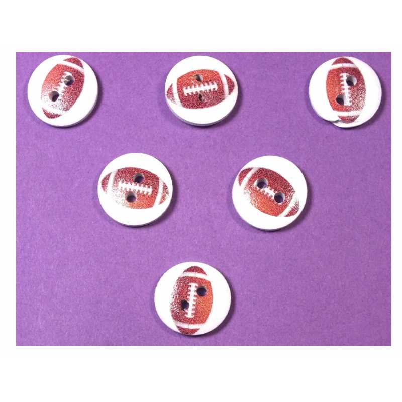 LOT 6 BOUTONS BOIS : rond motif ballon 15mm (04) 