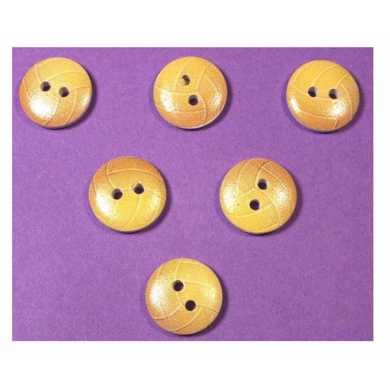 LOT 6 BOUTONS BOIS : rond motif ballon 15mm (05) 