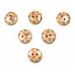 LOT 6 BOUTONS BOIS : rond motif fleur 15mm (158) 